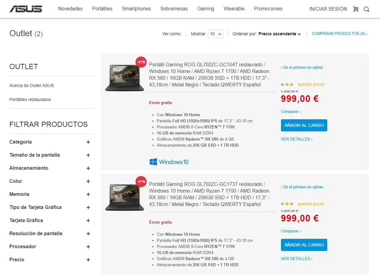 Outlet online de Asus